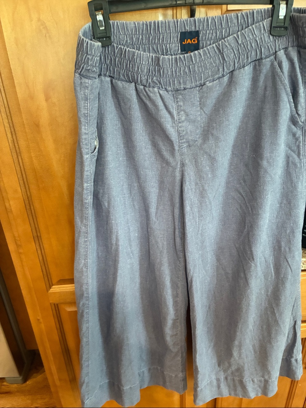 Linen Rayon Wide Leg Grey Elastic Waist Pull-On Pants Slate Blue S Worn 1x
